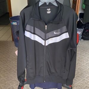 Nike Black Track Jacket with Gray & White Chevron Accents
